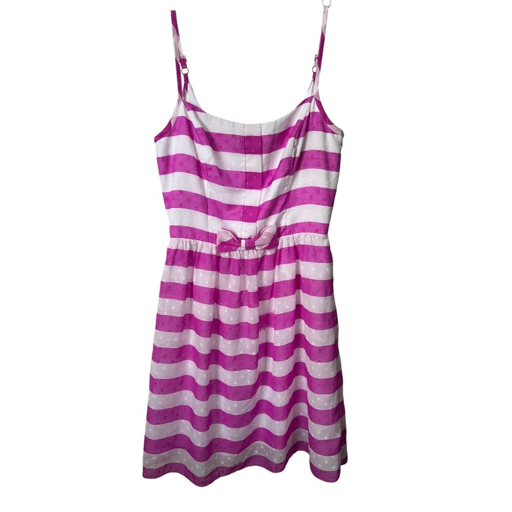 Lilly Pulitzer Pink & White Striped Sleeveless Dress With Bow Detail Adjustable